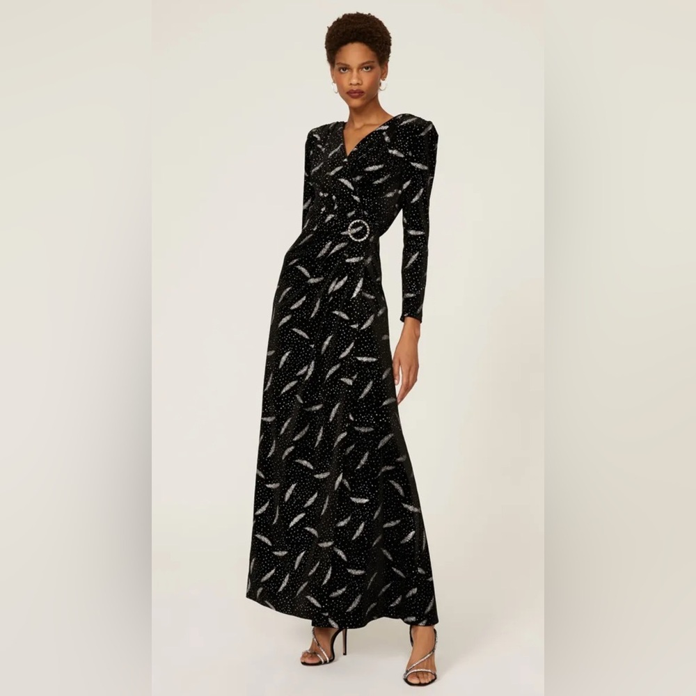 Carina Velvet Gown - Elegant Black and White Patterned Dress
